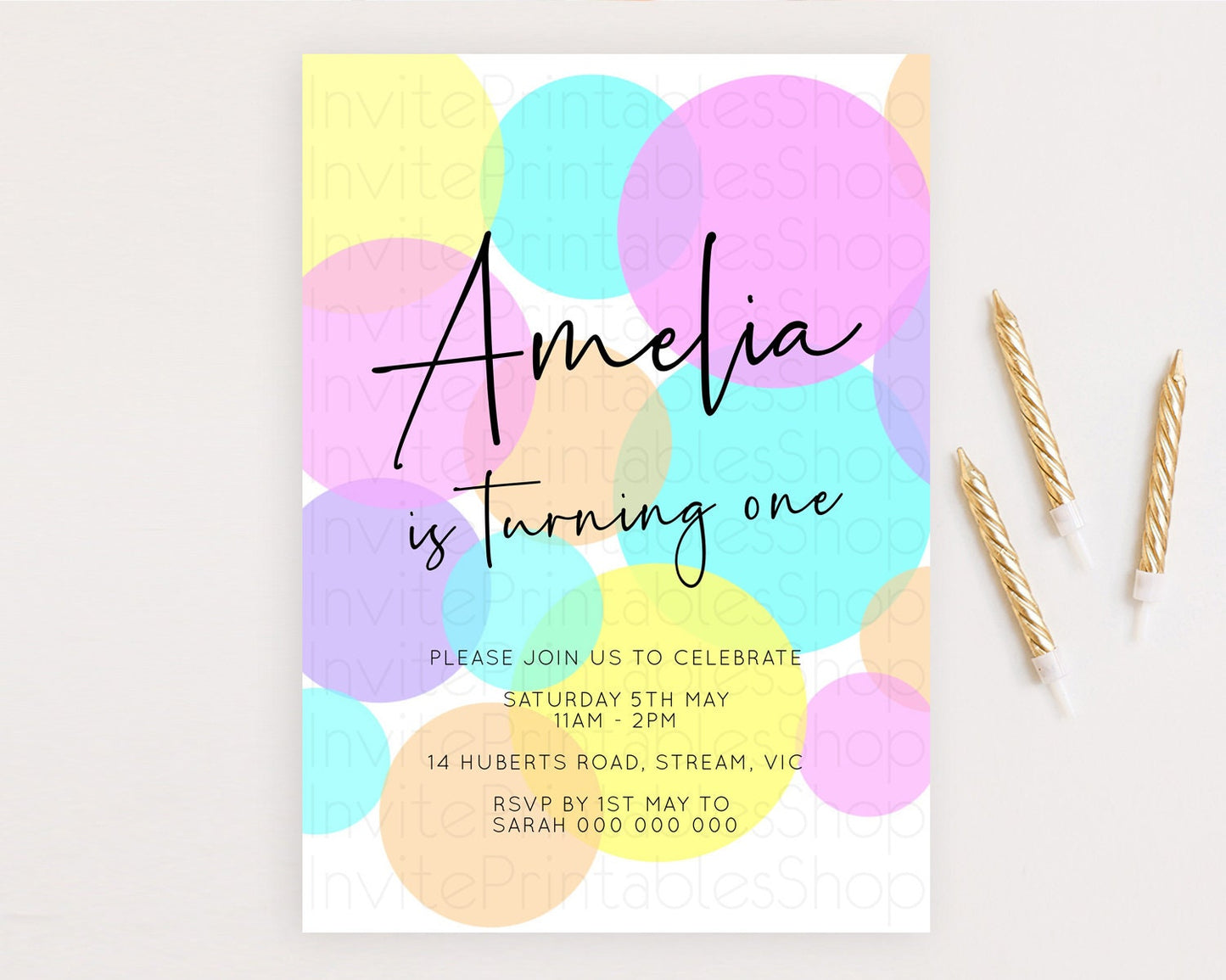 Pastel Birthday Invitation Pastel Confetti Birthday Invitation Bubbles Invitation Colorful Rainbow Confetti 2nd 1st First Birthday D10406