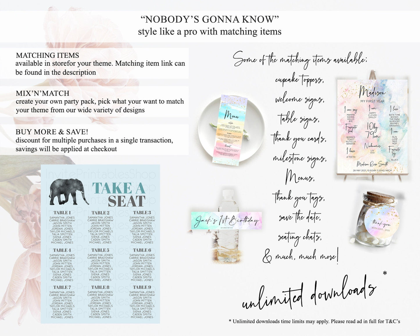 Elephant Seating Chart Elephant Seating Sign Elephant Party Safari Adventure Elephant Take A Seat Elephant Decor Zoo Fern Palm Leaf D10802
