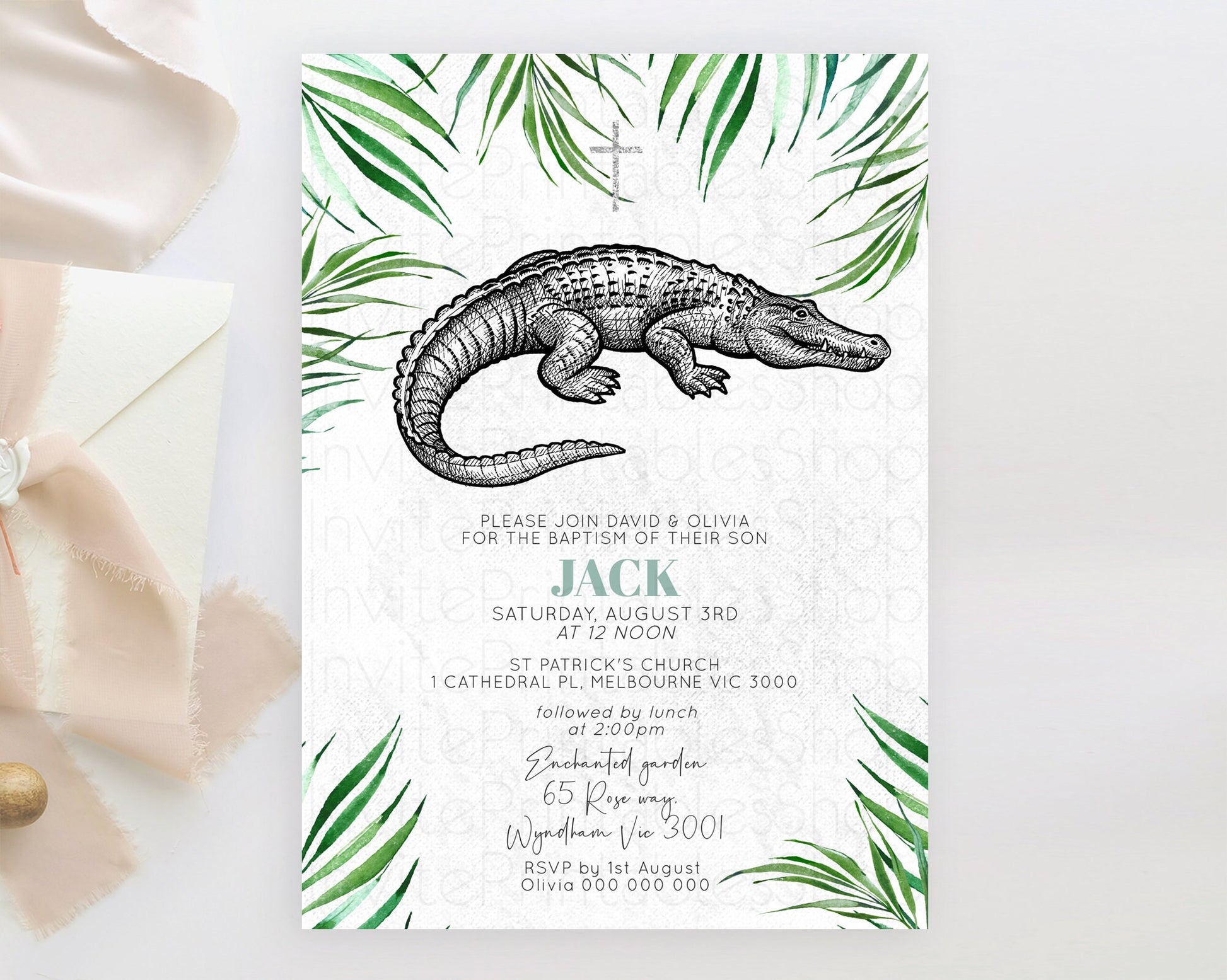 Editable Crocodile Baptism Invitation Alligator Baptism 1st Birthday Invitat