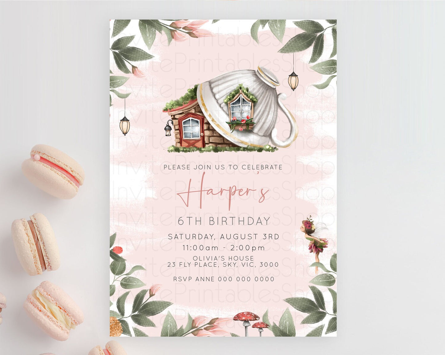 Fairy Birthday Invitation Fairy Invites Fairy Tea Party Fairy Garden Birthday Secret Garden Enchanted Garden Pastel Floral Butterfly D10563