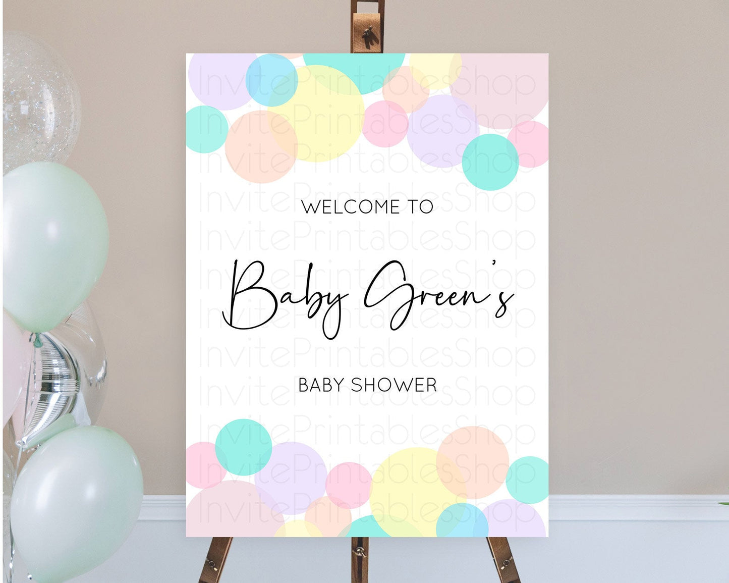 Rainbow Baby Shower Welcome Sign Pastel Welcome Board Pastel Rainbow Confetti Welcome Sign Colorful Bubbles Pastel Welcome Sign D10223