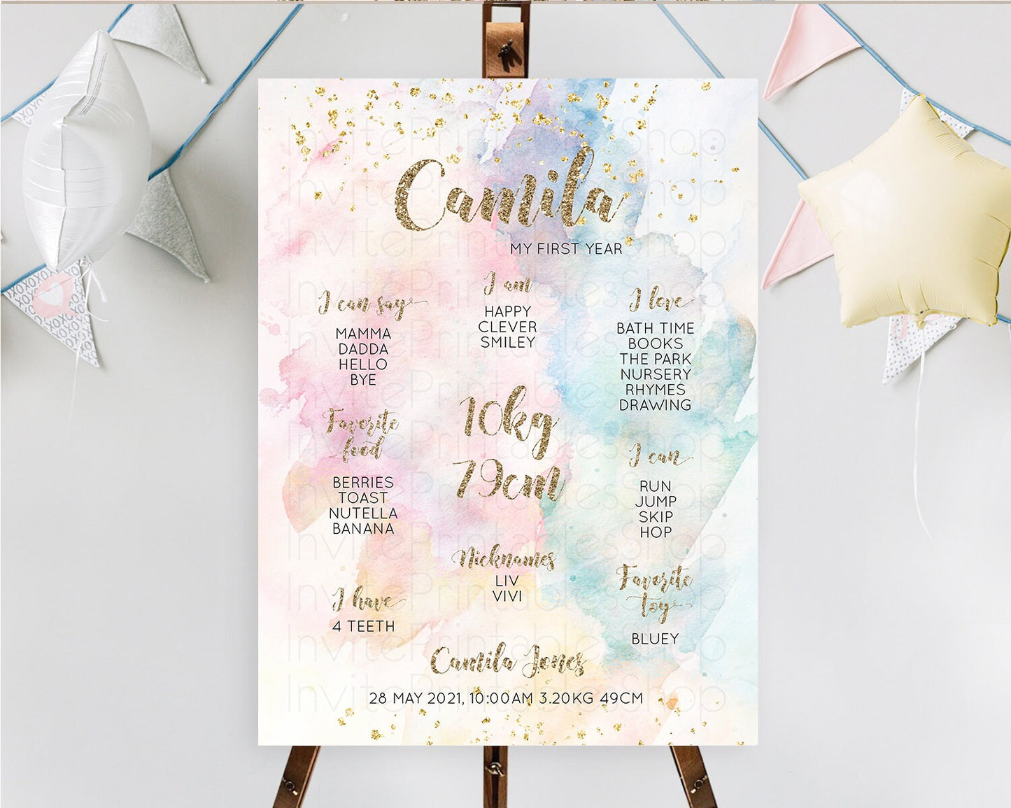 Editable Pastel First Birthday Milestone Board Pastel Rainbow Milestone Post