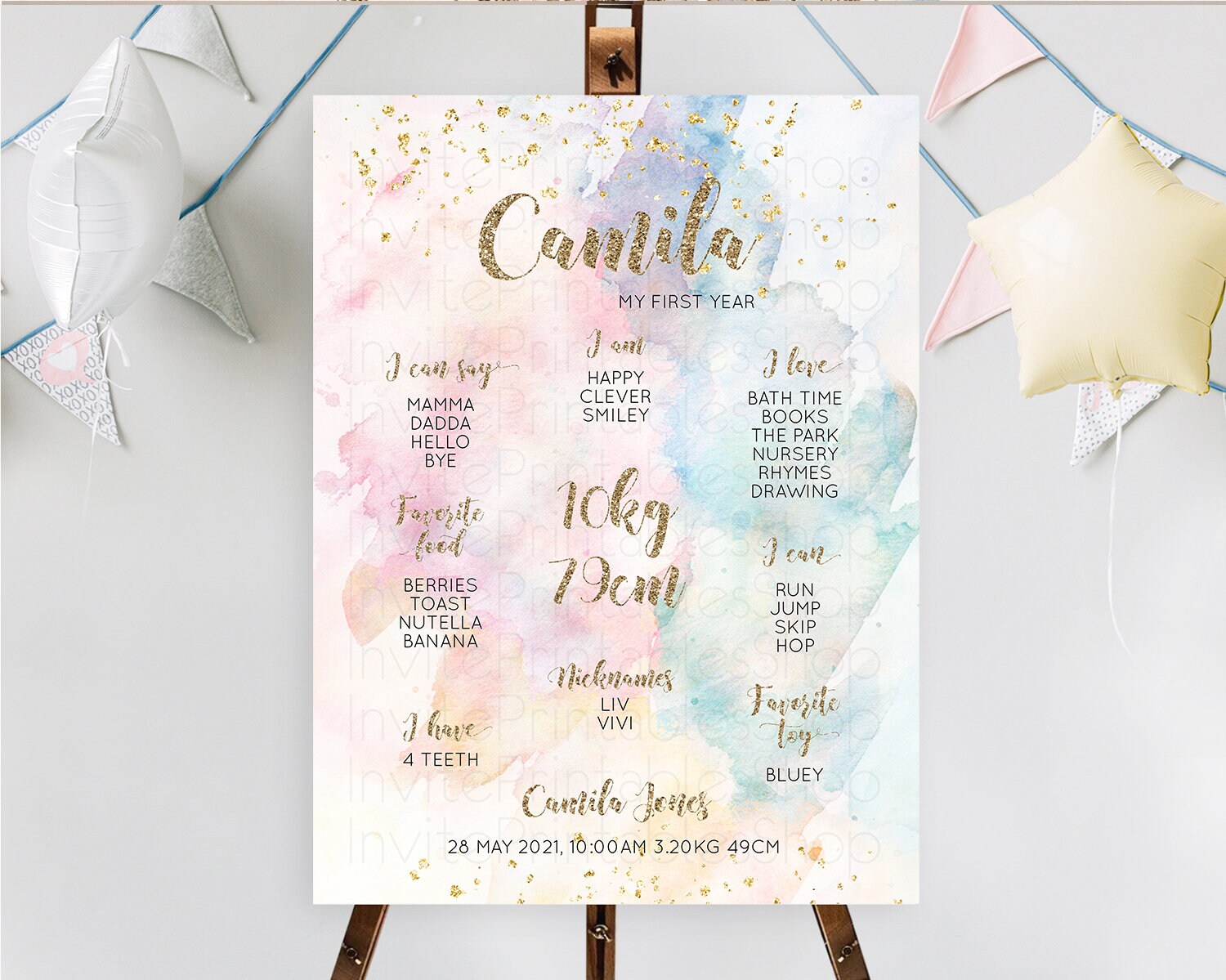 Editable Pastel First Birthday Milestone Board Pastel Rainbow Milestone Post