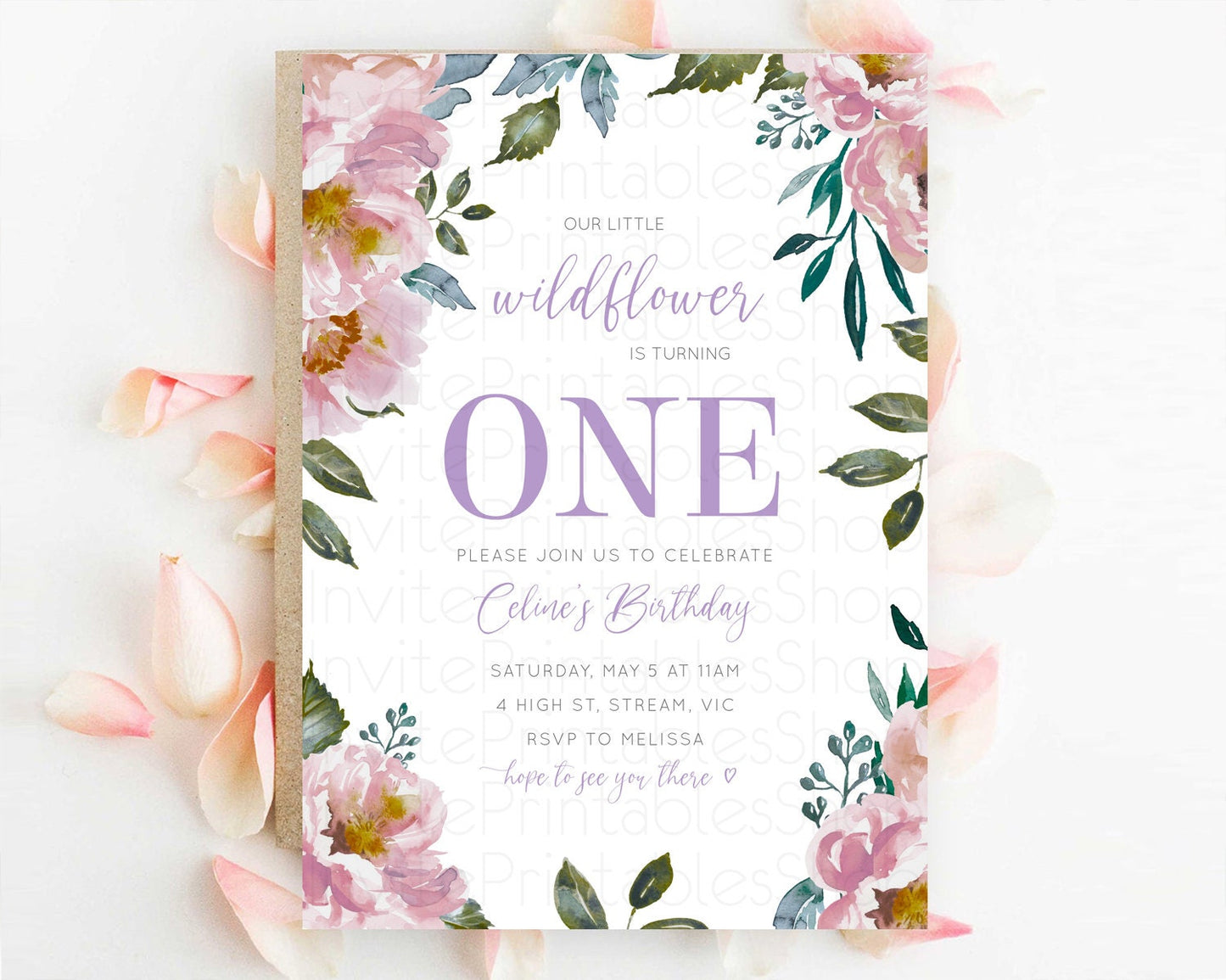 Secret Garden Invitation Wildflower Birthday Invitation Pastel Flowers Invite Enchanted Garden Boho Floral 3rd 2nd First Birthday D10729