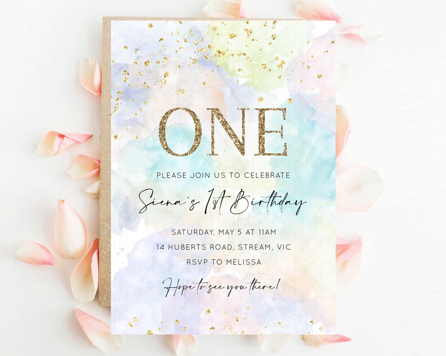 Pastel Rainbow Birthday Invitation Pastel Birthday Invite Ombre Rainbow Invite Colorful Watercolor Invite Glitter Invite 1st 2nd 3rd K591