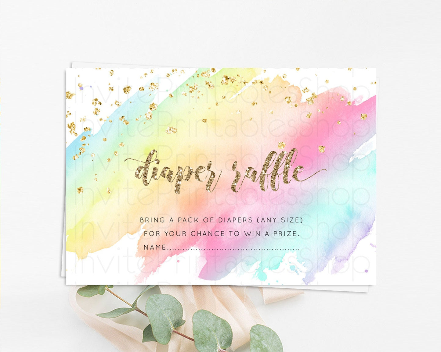 Pastel Diaper Raffle Card Pastel Rainbow Diaper Raffle Insert Colorful Ombre Watercolor Diaper Ticket Confetti Glitter Raffle Game D10495