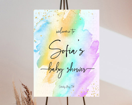 Editable Pastel Baby Shower Welcome Sign Pastel Rainbow Welcome Sign Colorfu