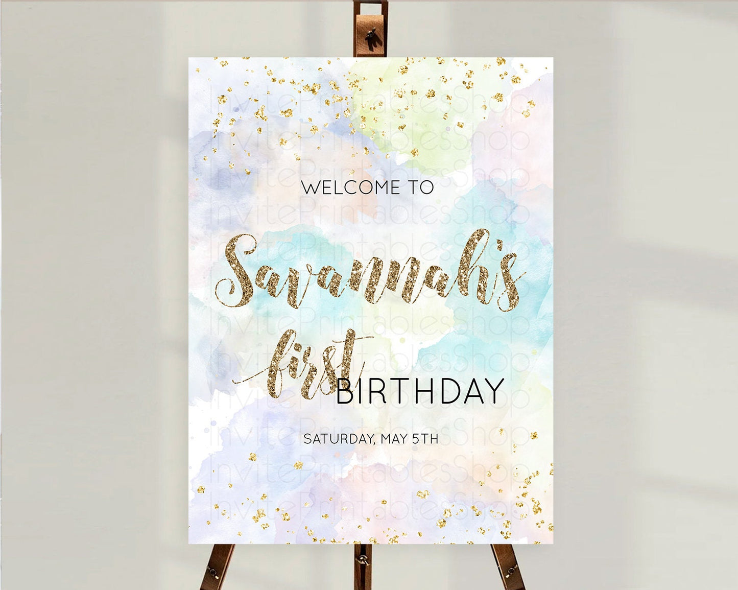 Pastel Welcome Sign Pastel Rainbow Welcome Sign Colorful Rainbow Confetti Watercolor Glitter Pastel First Birthday Welcome Sign D10614