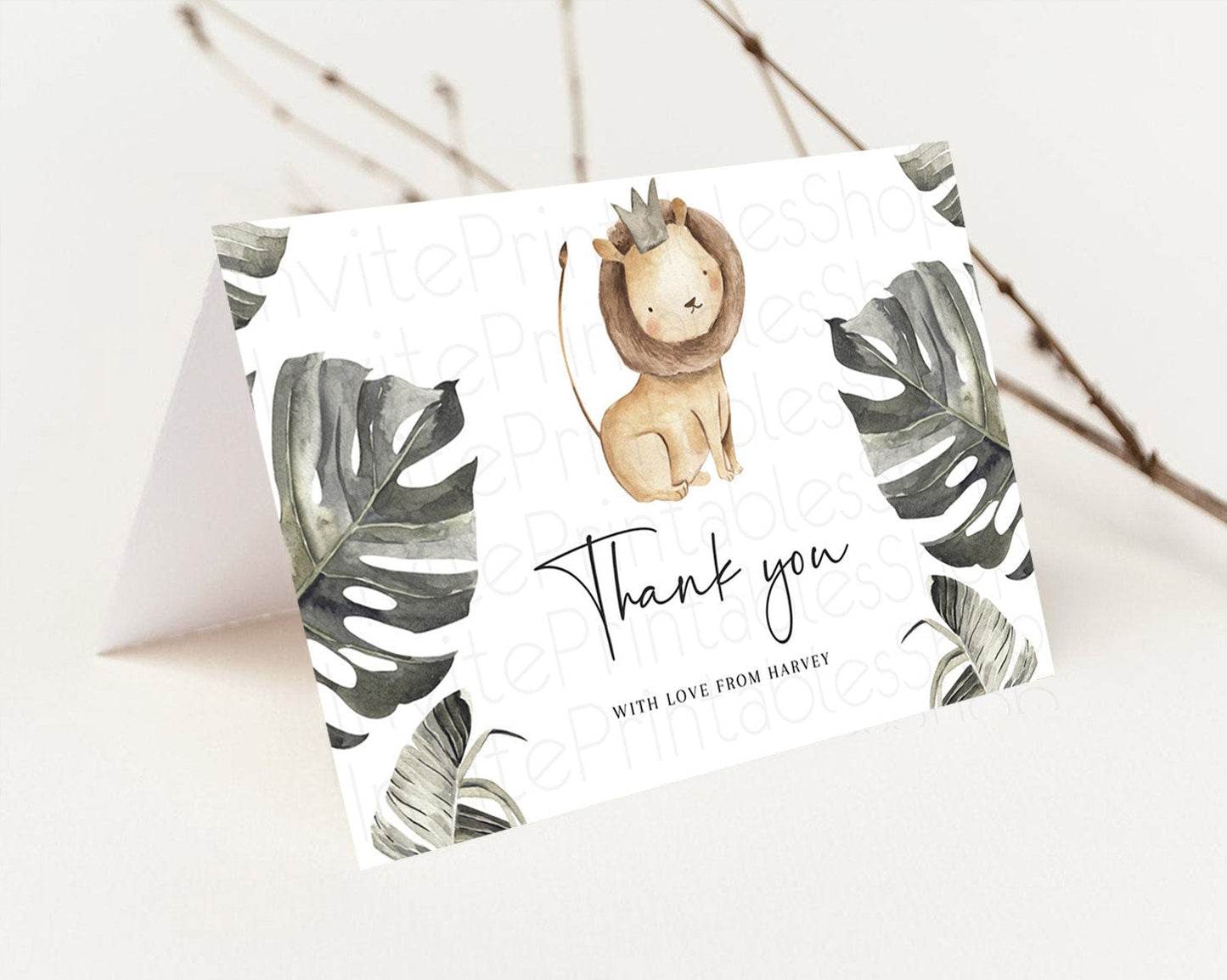 Lion Thank You Lion Thank You Card Lion Party Birthday Thank You Card Safari Lion Cards Dried Palm Fern Lion Teacher Thank You Cards D10599