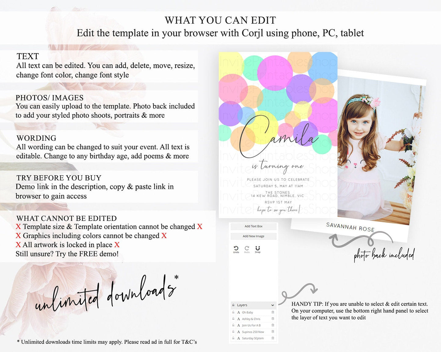 Pastel Birthday Invitation Pastel Confetti Birthday Invitation Bubbles Invitation Colorful Rainbow Confetti 2nd 1st First Birthday D10888