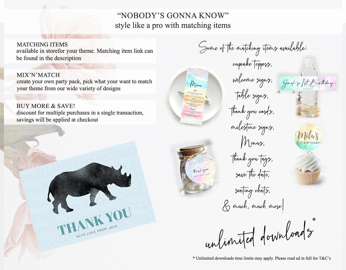 Rhino Thank You Rhino Thank You Card Rhino Birthday Thank You Card Rhino Card Template First Birthday Rhino Teacher Thank You Cards D10801