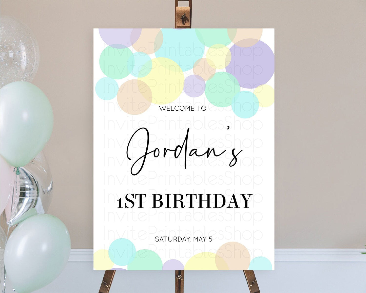Rainbow Welcome Sign Pastel Welcome Board Pastel Rainbow Confetti Welcome Sign Colorful Bubbles Pastel First Birthday Welcome Sign D10414