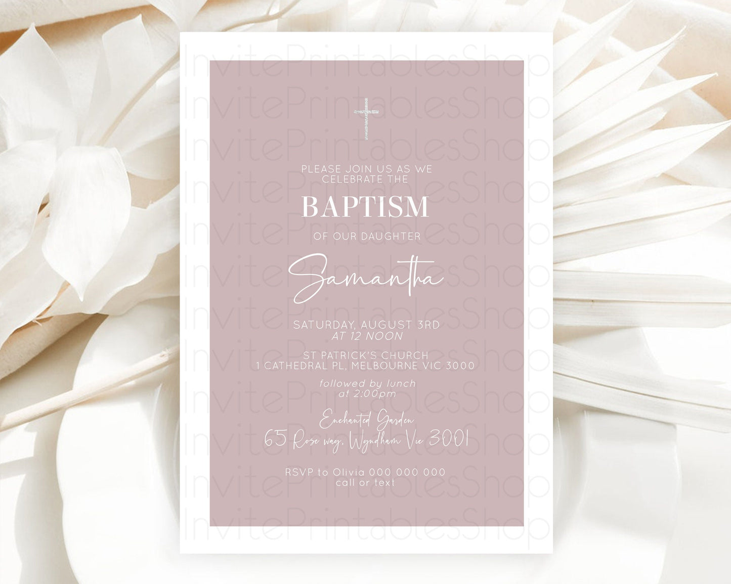 Pink Baptism Invitation Plain Pink Baptism 1st Birthday Invitation Minimalist Pastel Pink Christening Invitation Holy Communion D10936