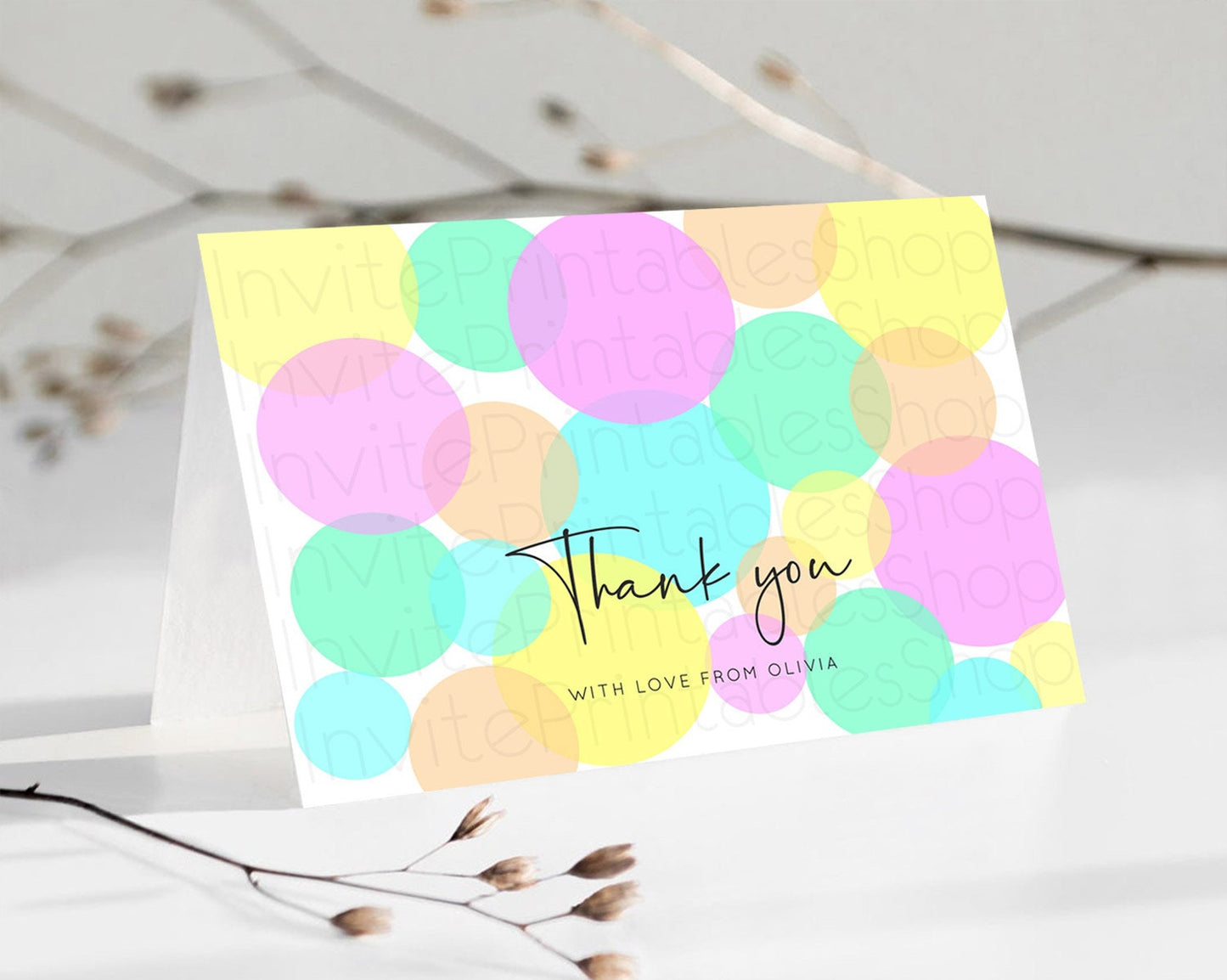 Rainbow Thank You Pastel Thank You Card Pastel Rainbow Birthday Thank You Confetti Colorful Pastel Cards Teacher Thank You Cards D10409