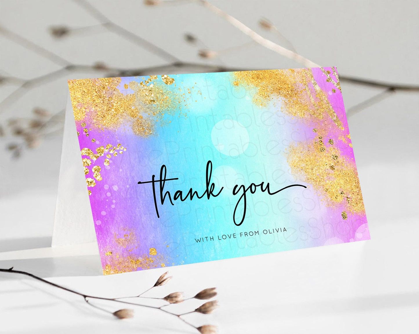 Pastel Thank You Rainbow Thank You Card Colorful Pastel Birthday Thank You Card Confetti Watercolor Pastel Teacher Thank You Cards D10564