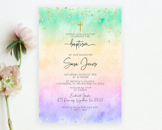 Editable Pastel Baptism Invitation Pastel Colors Watercolor Baptism 1st Birt