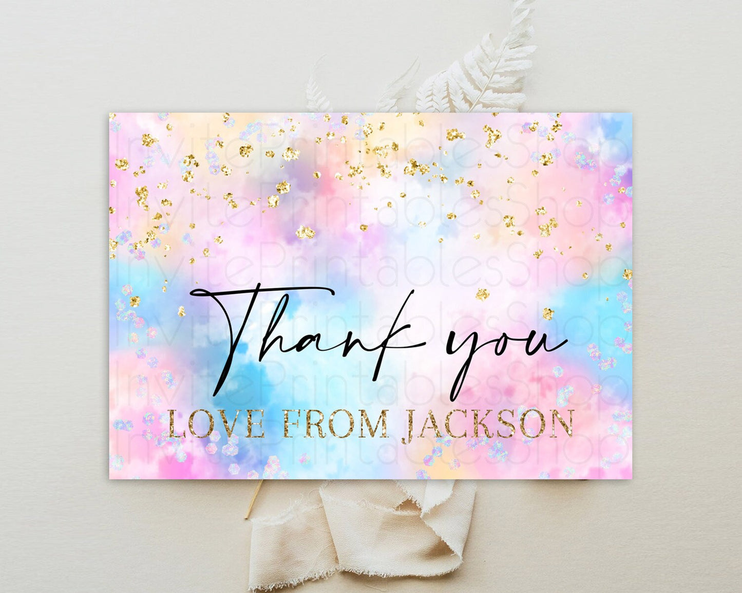 Pastel Thank You Rainbow Thank You Card Colorful Pastel Birthday Thank You Card Confetti Watercolor Pastel Teacher Thank You Cards D10607