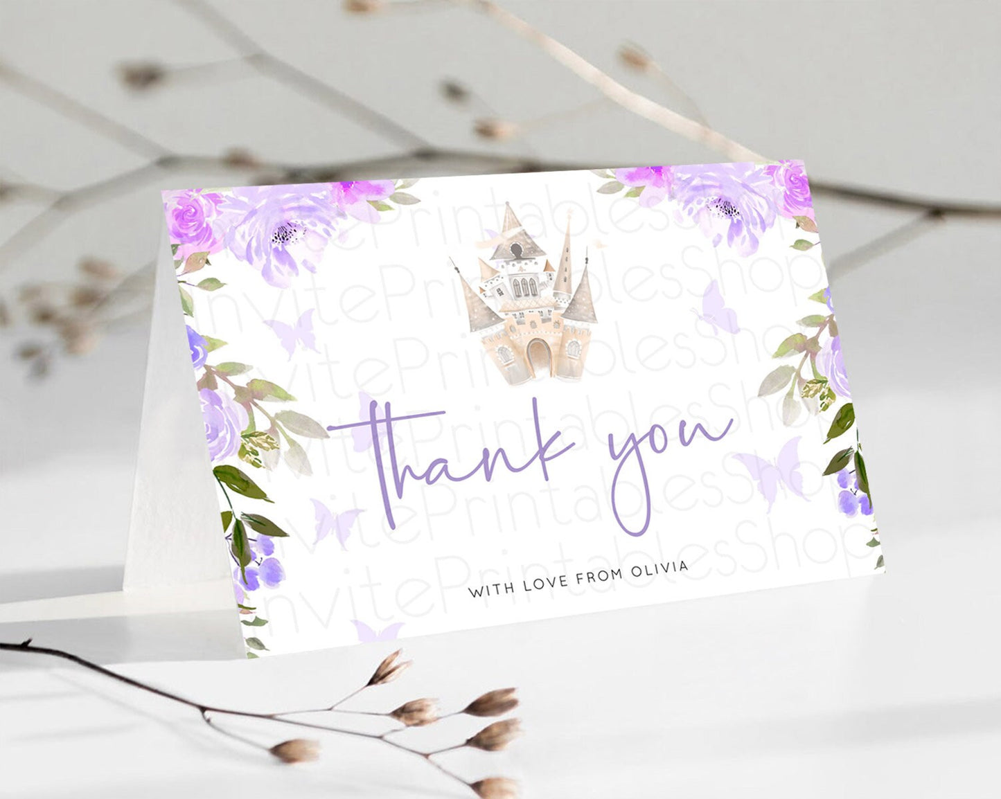 Princess Thank You Castle Thank You Card Secret Garden Birthday Thank You Card Enchanted Castle Pastel Floral Teacher Thank You Card D10339