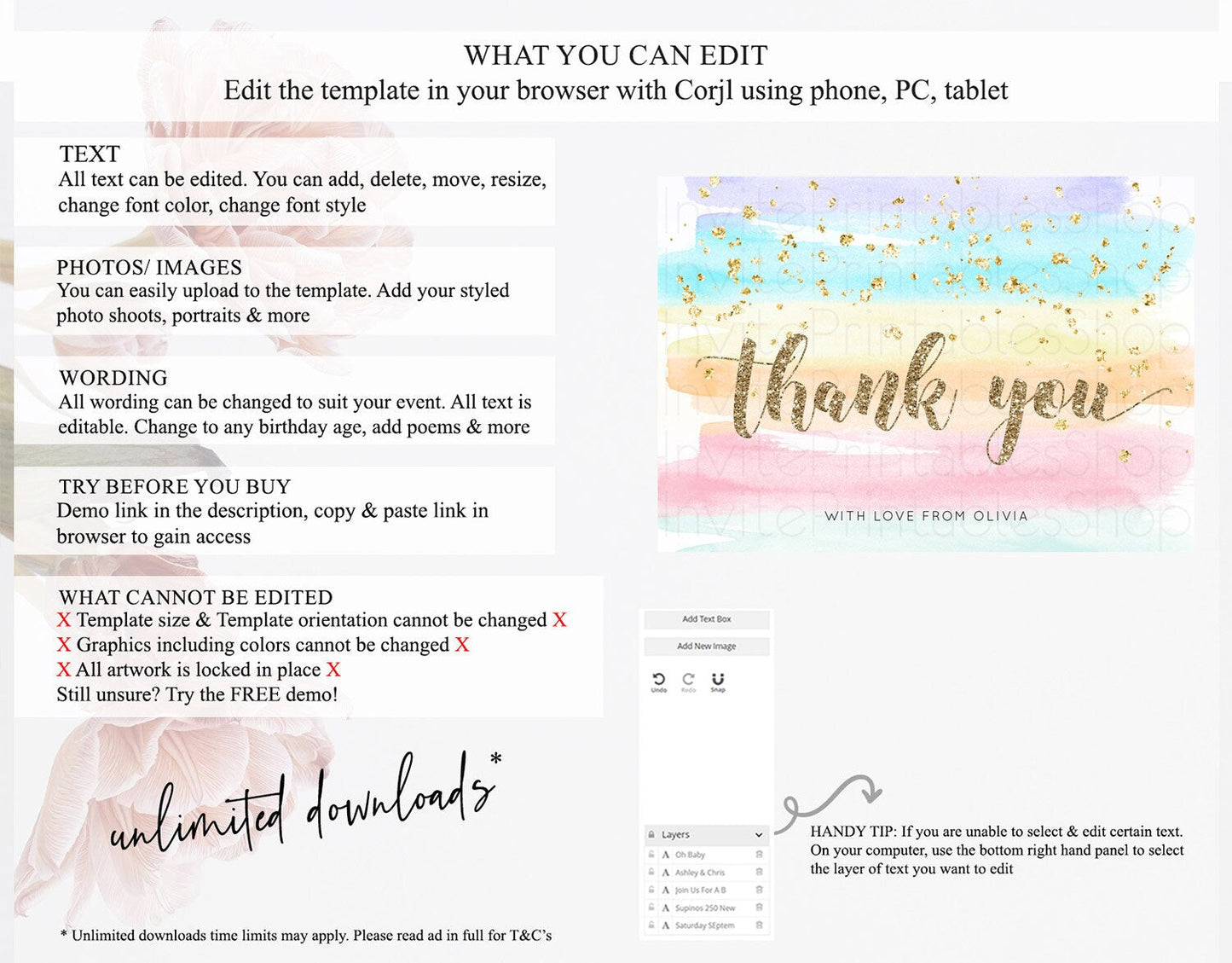 Pastel Thank You Rainbow Thank You Card Colorful Pastel Birthday Thank You Card Confetti Watercolor Pastel Teacher Thank You Cards D10508