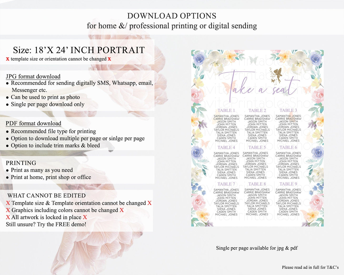 Fairy Seating Chart Pastel Fairy Seating Chart Fairy Tea Party Fairy Garden Seating Sign Enchanted Garden Floral Butterfly Decor D10761