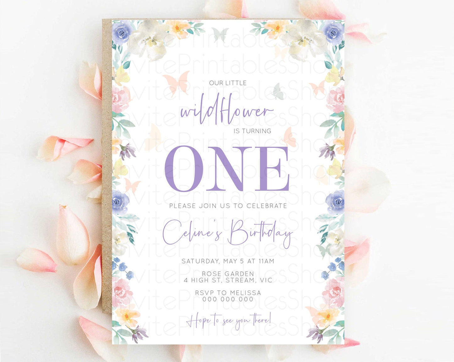 Secret Garden Invitation Wildflower Birthday Invitation Pastel Flowers Invite Enchanted Garden Boho Floral 3rd 2nd First Birthday D10710