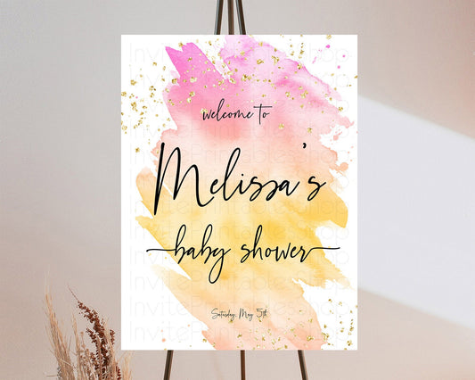 Pastel Baby Shower Welcome Sign Pastel Rainbow Welcome Sign Colorful Rainbow Confetti Watercolor Glitter Décor Pastel  Welcome Sign D10527