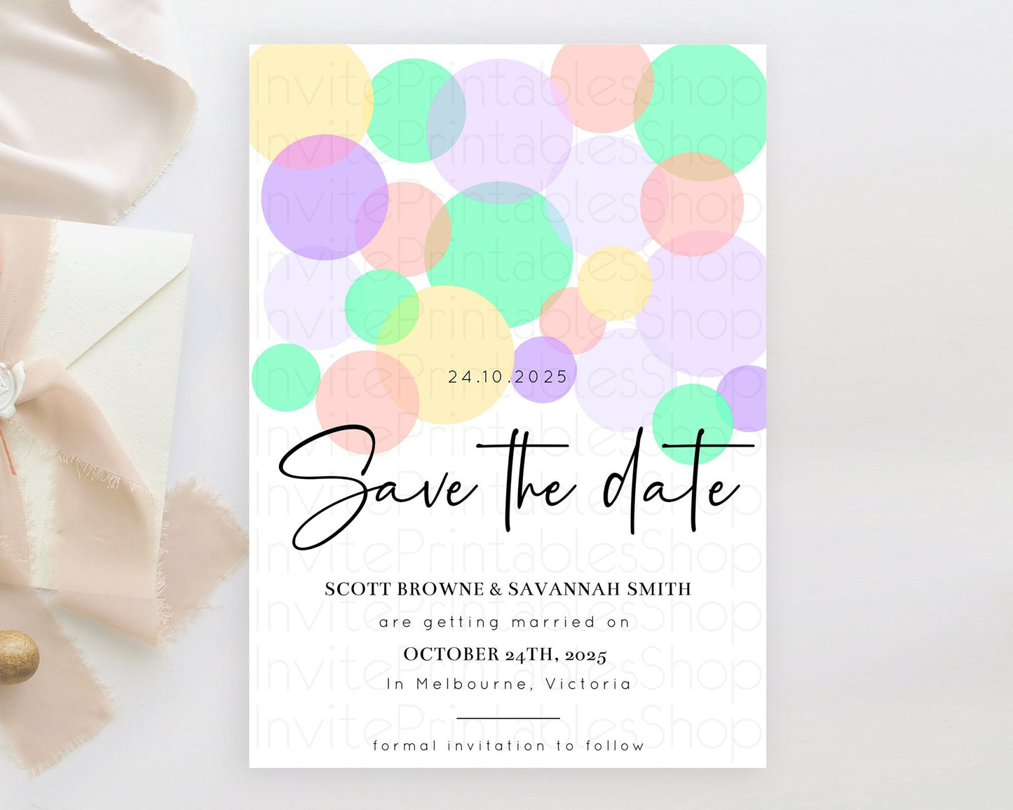 Editable Pastel Confetti Save The Date Template Rainbow Colorful Sprinkles P
