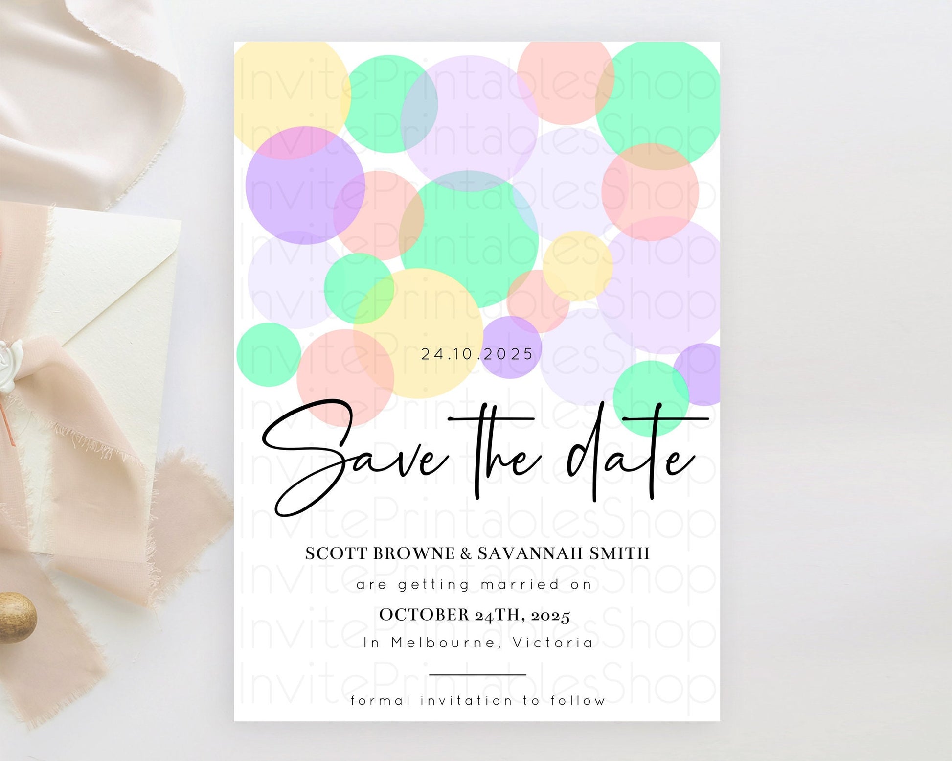 Editable Pastel Confetti Save The Date Template Rainbow Colorful Sprinkles P