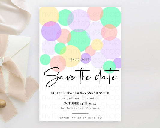 Editable Pastel Confetti Save The Date Template Rainbow Colorful Sprinkles P