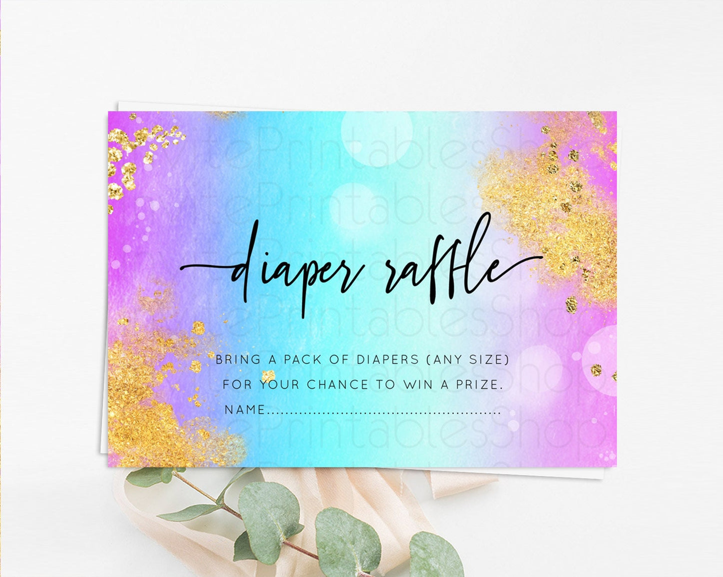 Pastel Diaper Raffle Card Pastel Rainbow Diaper Raffle Insert Colorful Ombre Watercolor Diaper Ticket Confetti Glitter Raffle Game D10564