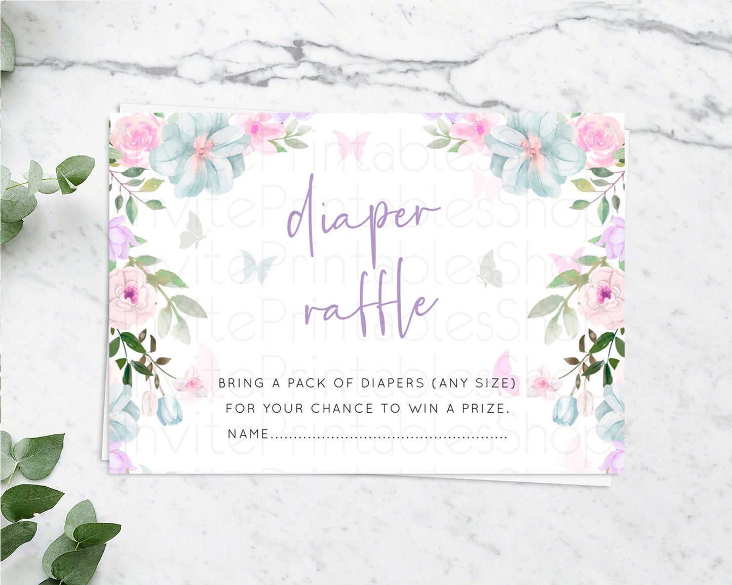 Secret Garden Diaper Raffle Card Boho Wildflower Diaper Raffle Insert Pastel Flower Garden Baby Shower Card Flower Raffle Game D10494