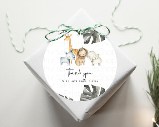 Safari Thank You Tags Safari Thank You Gift Tags Lion Gorilla Elephant Rhino Tropical Palm Zoo Party Décor First Birthday Thank You D10599