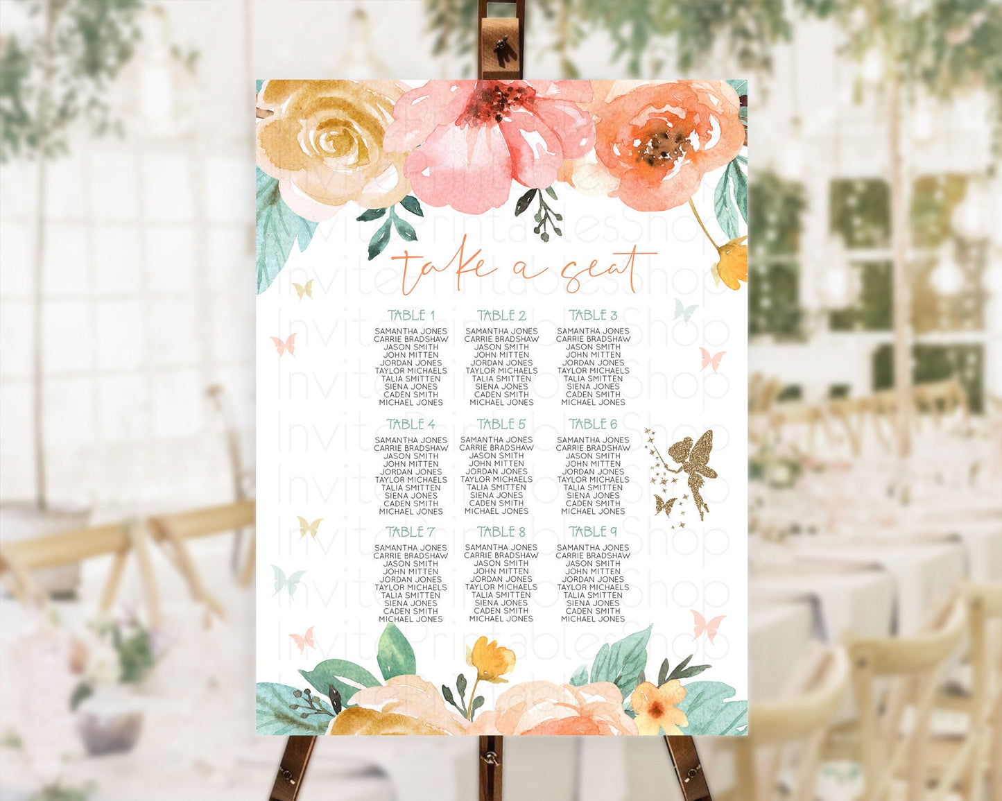 Fairy Seating Chart Pastel Fairy Seating Chart Fairy Tea Party Fairy Garden Seating Sign Enchanted Garden Floral Butterfly Décor D10346