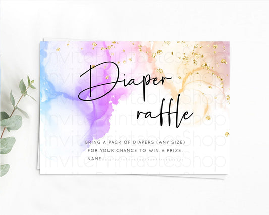 Pastel Diaper Raffle Card Pastel Rainbow Diaper Raffle Insert Colorful Ombre Watercolor Diaper Ticket Confetti Glitter Raffle Game D10180