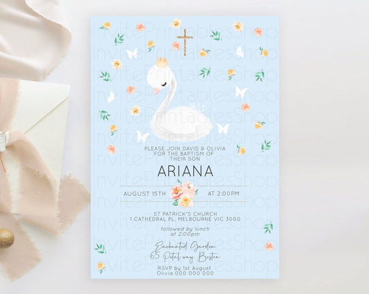 Editable Swan Lake Baptism Invitation Swan Princess Ballet Baptism 1st Birth