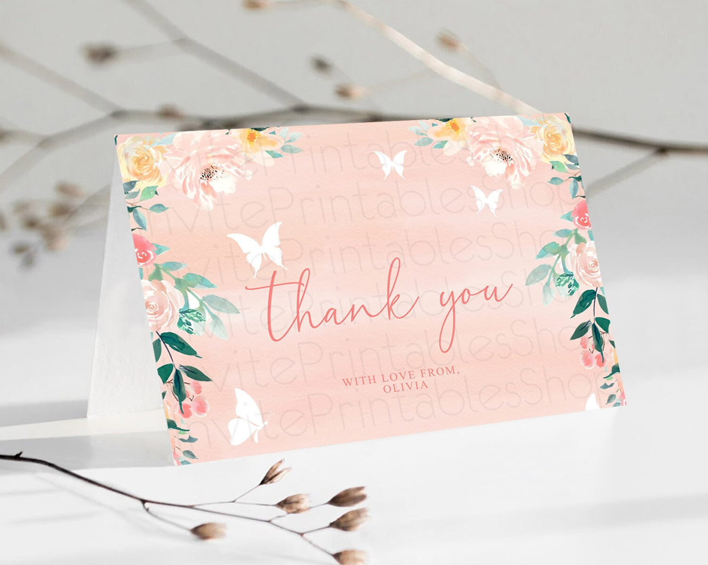 Editable Secret Garden Thank You Wildflower Thank You Card Pastel Flower Gar