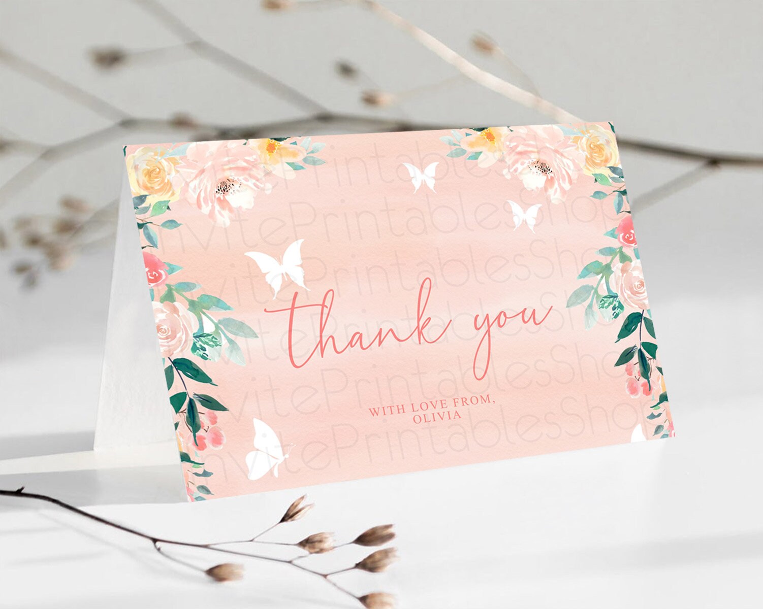 Editable Secret Garden Thank You Wildflower Thank You Card Pastel Flower Gar