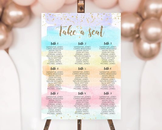 Editable Rainbow Seating Chart Pastel Seating Chart Colorful Pastel Watercol