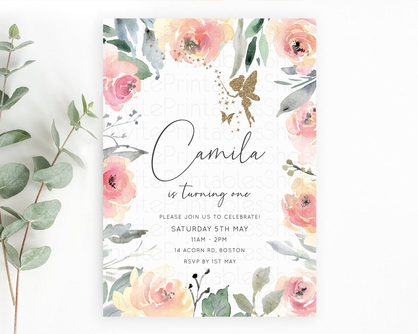 Fairy Birthday Invitation Fairy Invites Fairy Tea Party Fairy Garden Birthday Secret Garden Enchanted Garden Pastel Floral Butterfly D10779