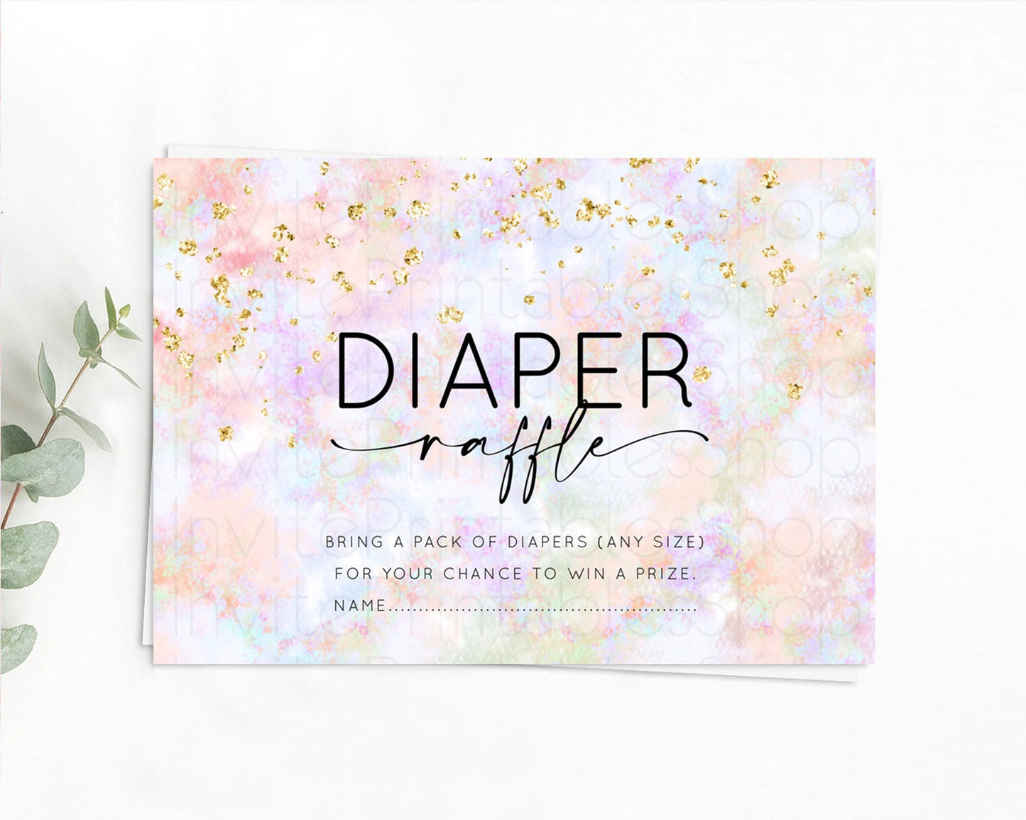 Pastel Diaper Raffle Card Pastel Rainbow Diaper Raffle Insert Colorful Ombre Watercolor Diaper Ticket Confetti Glitter Raffle Game D10649