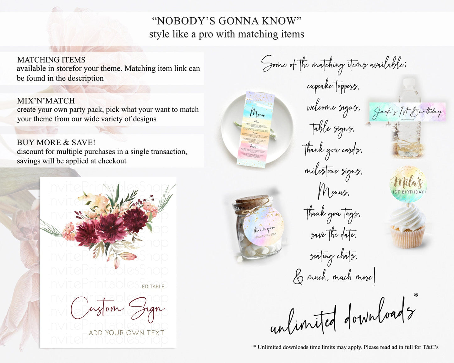 Wildflower Floral Table Sign Decor Secret Garden Sign Template Pastel Floral Garden Party Boho Flowers Birthday Baby Shower Wedding D10685