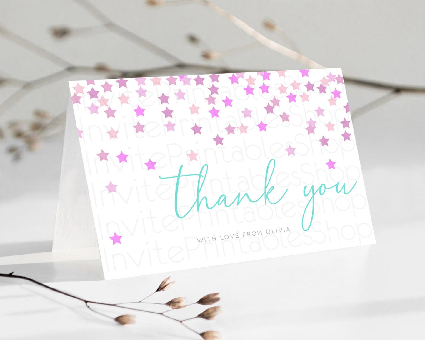 Star Thank You Card Pastel Stars Thank You Shooting Star Rainbow Colorful Confetti Twinkle Little Star Birthday Teacher Thank You D10403