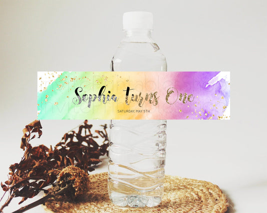Editable Pastel Water Label Template Pastel Ombre Rainbow Watercolor Colorfu