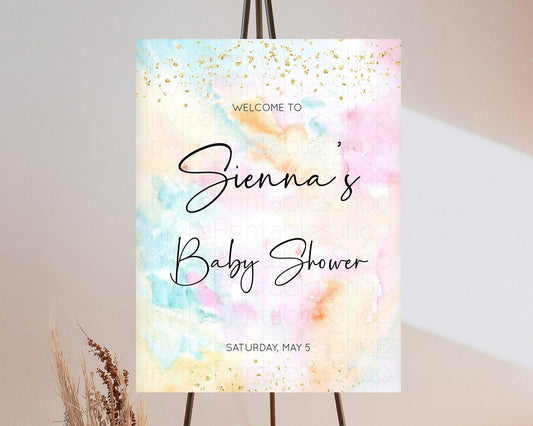 Pastel Baby Shower Welcome Sign Pastel Rainbow Welcome Sign Colorful Rainbow Confetti Watercolor Glitter Décor Pastel  Welcome Sign D10548