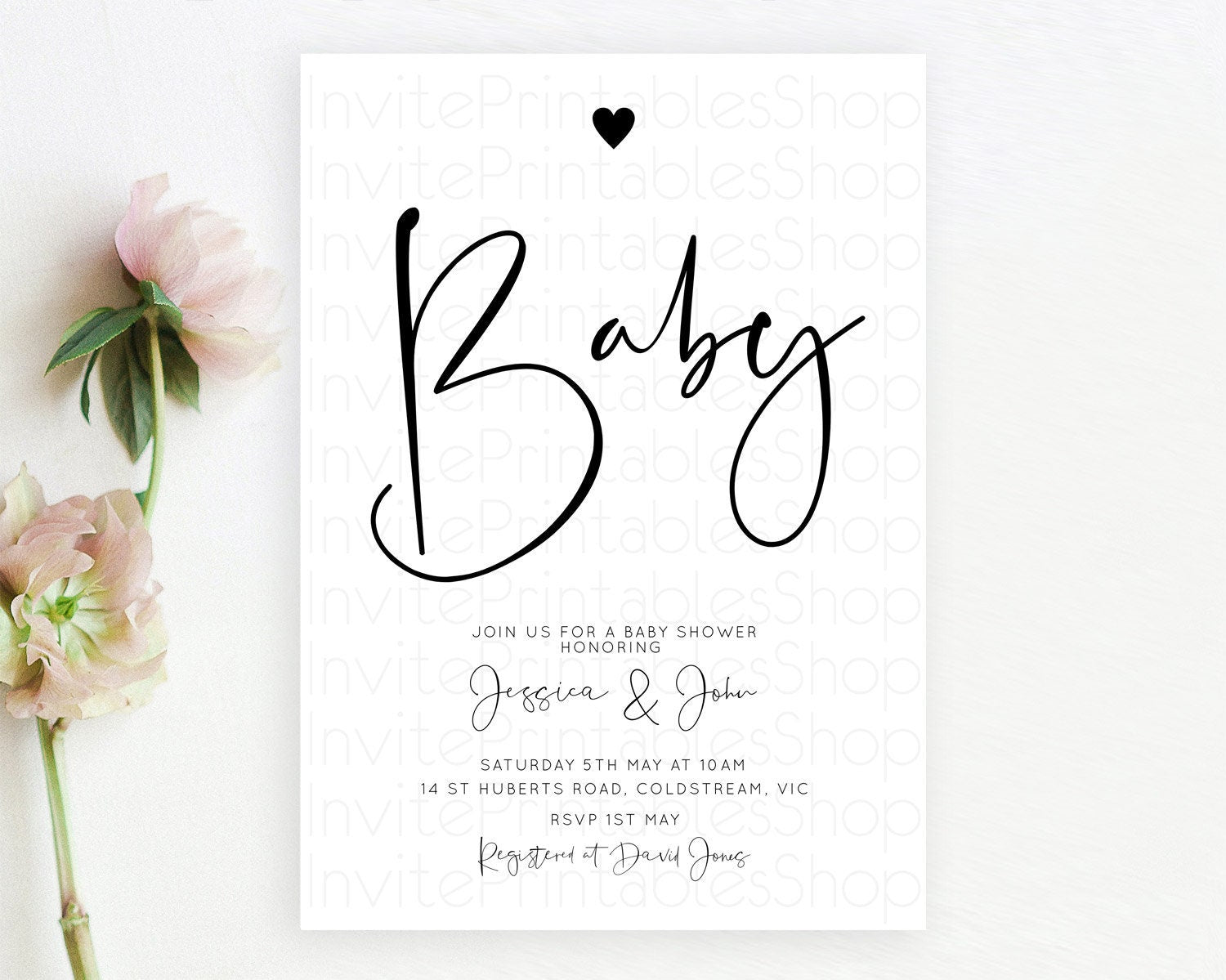 Editable Minimalist Baby Shower Invitation White Black Baby Shower Invitatio