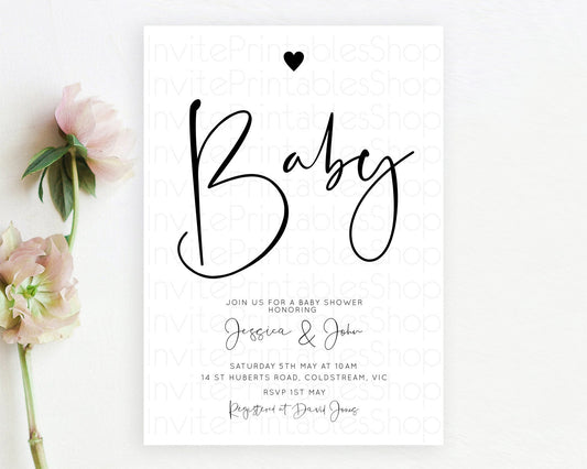 Editable Minimalist Baby Shower Invitation White Black Baby Shower Invitatio