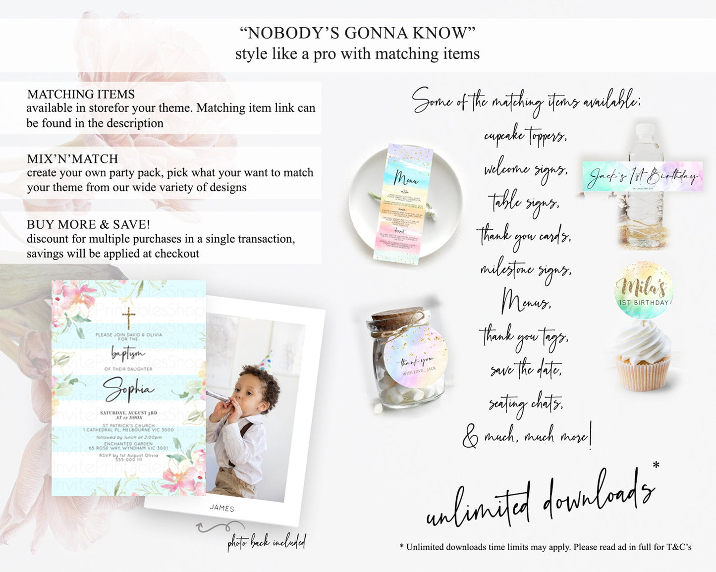 Secret Garden Baptism Invitation Wildflower Baptism Birthday Invite Pastel Flowers Christening Invite Enchanted Garden Boho Floral  D10303