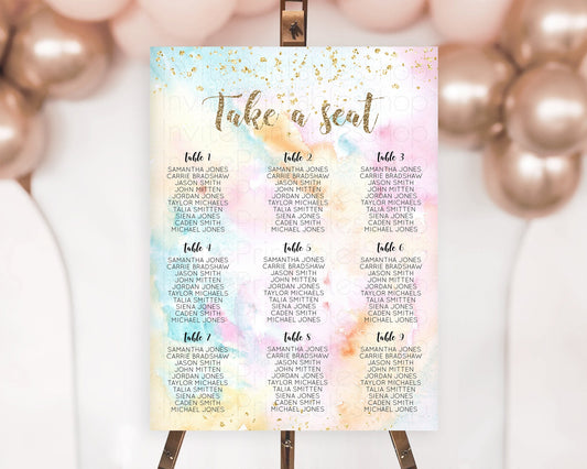 Editable Rainbow Seating Chart Pastel Seating Chart Colorful Pastel Watercol