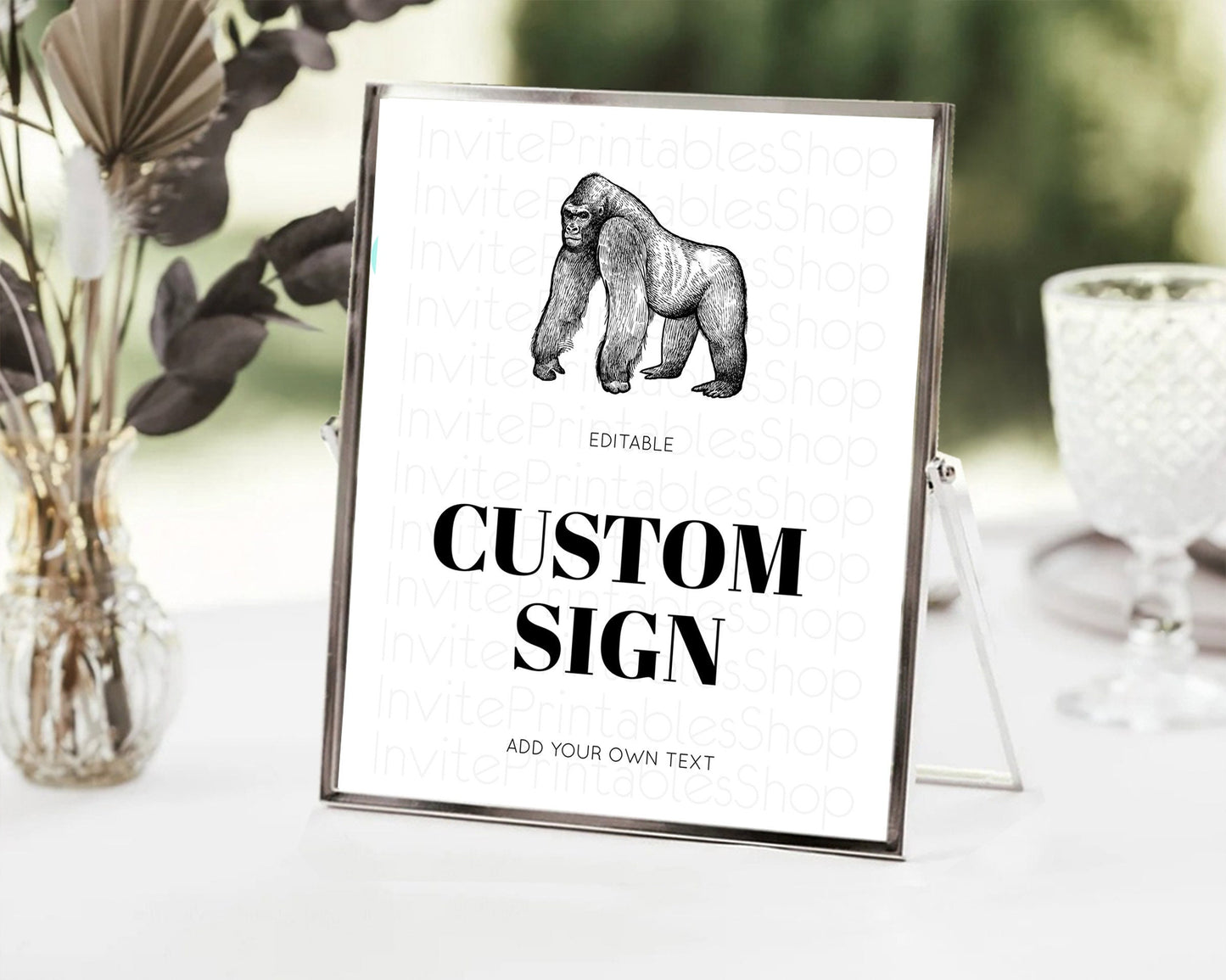 Gorilla Table Sign Decor Gorilla Party Sign Template Safari Adventure Gorilla Minimal Theme 1st Birthday Baptism Baby Shower D10855