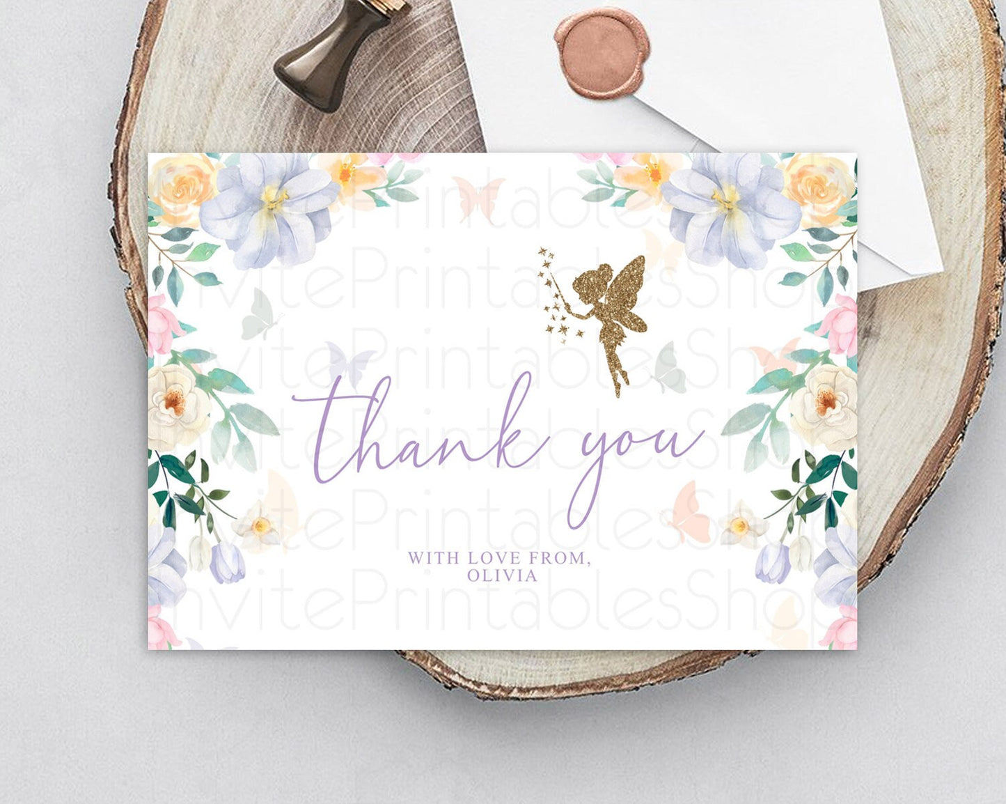 Fairy Thank You Fairy Thank You Card Enchanted Garden Pastel Butterfly Birthday Thank You Floral Secret Garden Teacher Thank You D10474